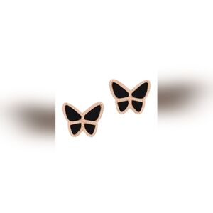 Adorina NEW Dainty Elegant Black Butterfly Studded Earrings 14k Rose Gold Plated